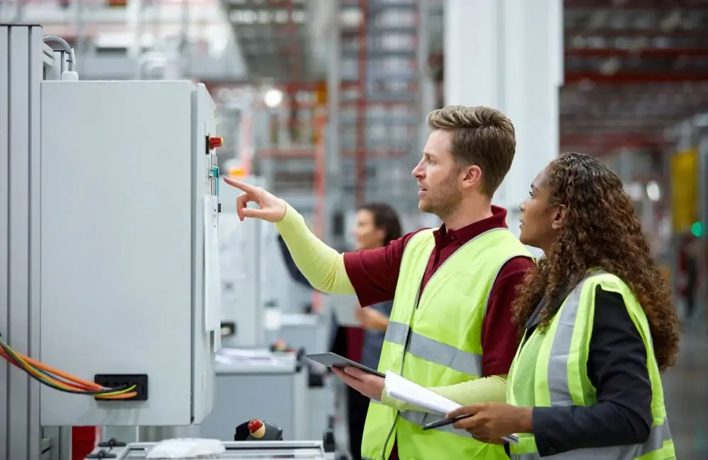 Workers operating a machine